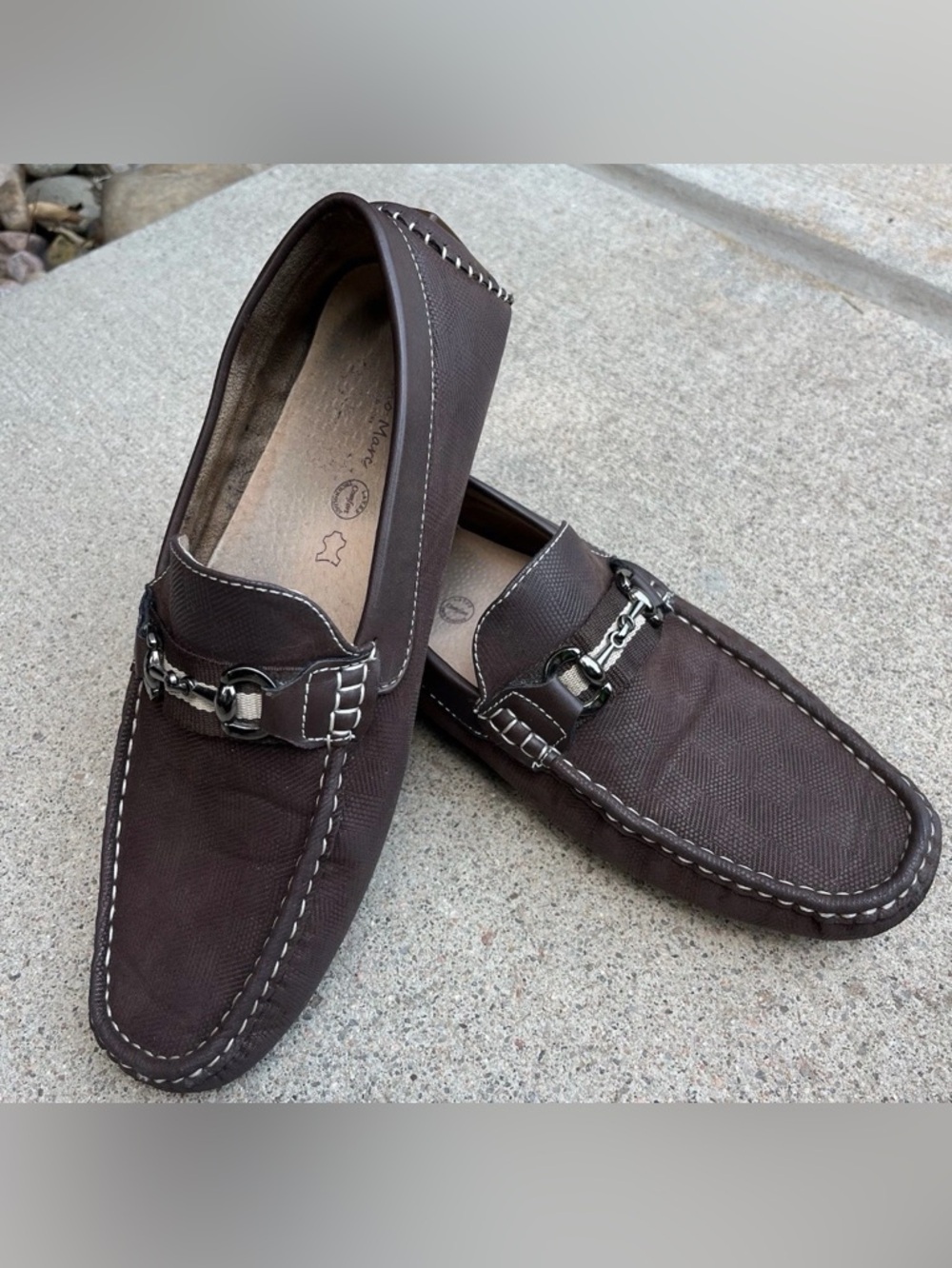 Bruno Marc Snaffle Bit Micro Suede Brown Driving Loafers Santoni-03 Mens 9.5